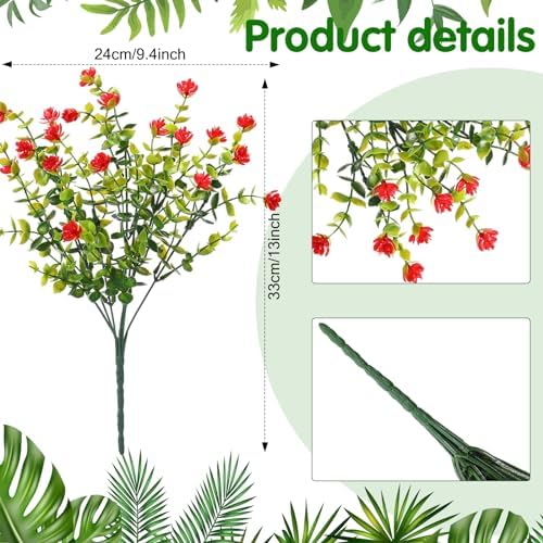 WILLBOND 12 Bundles Artificial Flowers Outdoor, UV Resistant Faux Artificial Plants Shrubs Plastic Flower Bulk for Hanging Planter Porch Window Home Spring Summer Decor(Red) - Image 3