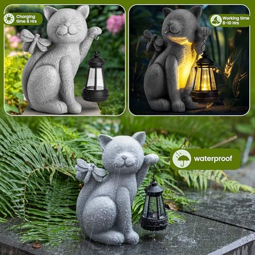 Solar Garden Outdoor Statues Cat with Solar Lantern,Outdoor Cat Figurines Decorations,Lawn Home Decor for Patio, Balcony, Yard Ornament,Unique Housewarming and Birthdays Gifts for Mom Women Grandma - Image 7