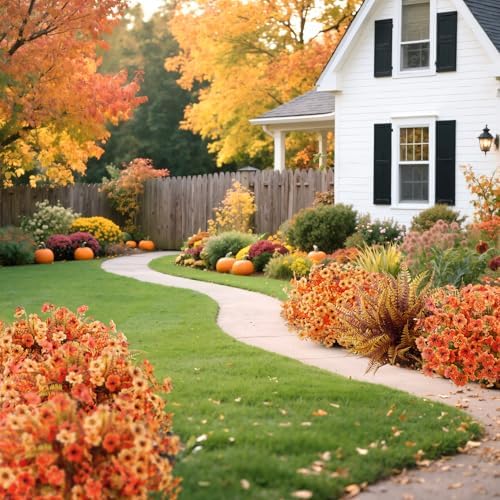 20 Pcs Artificial Fall Flowers for Outdoors Fake Mums, Mixed Orange - Image 6