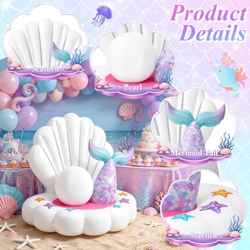 4.6FT Inflatable Seashell with Mermaid Tail for Summer Outdoor Decor, Blow Up Seashell Built-in 3 LED Lights for Mermaid Birthday & Pool Beach Ocean Party Decorations, Yard Garden Indoor Photo Props - Image 3