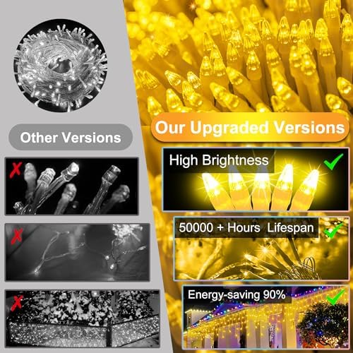 1296LED Christmas Lights with 288 Drops, 131ft 8 Modes Christmas String Lights Outdoor, Waterproof Christmas Decorations Fairy Lights with Timer Memory for Xmas Party Patio Window Fence Warm White - Image 6