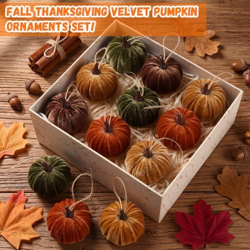 Vercraft 12 Pcs Fall Pumpkin Hanging Ornament, Fall Tree Decor, Elegant - Image 3