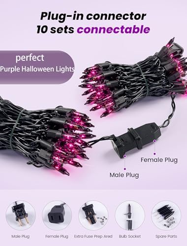 Hopolon Purple Halloween Mini Lights, 2 Pack 50 Count 13FT Black Wire - Image 3