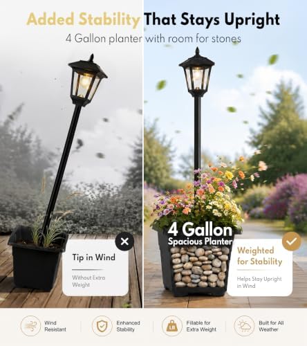 PASAMIC 72" Solar Lamp Post with Planter, 4 Gallon Large Planter Base for Added Stability, Decorative Dusk to Dawn Solar Lamp Post for Front Yard, Driveway, Walkway, Patio & Garden - Image 2