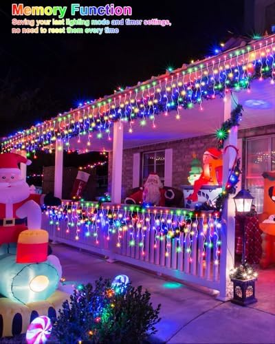 2 Pack 53FT 486 LED Christmas Lights Outdoor, Plug in Waterproof Christmas Lights for Outside, Timer & Memory, 8 Modes Hanging Fairy Light for House Eaves Yard Patio Decorations,Multicolor - Image 4