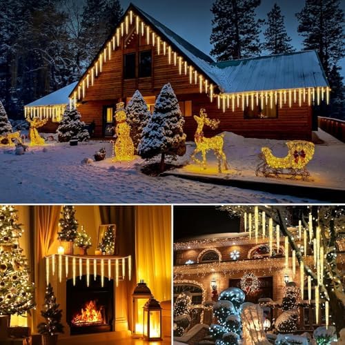 Brightown Icicle Lights Outdoor with Remote, 20ft 20 Tubes 100 LED Ice Shape String Lights, Connectable Hanging Christmas Decoration Lights for Tree Patio Roof Holiday Decor, Warm White - Image 2
