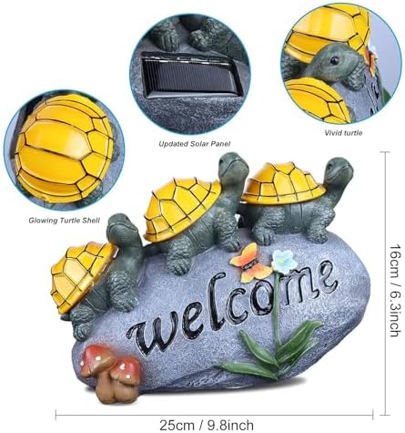 shumi Solar Garden Statue Turtle Outdoor Lights -Welcome Turtles on a Rock Solar Powered LED Outdoor Garden Ornaments，for Indoor Outdoor Yard Statue Decoration，Thanksgiving Christmas 1 Pack - Image 4