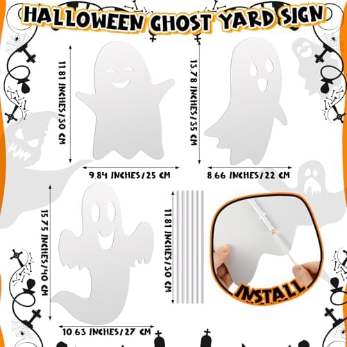 3 Pack Metal Halloween Ghost Decor, Outdoor Halloween Yard Sign - Image 3