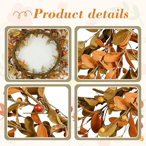 YNYLCHMX 20" Fall Wreath for Front Door, Brown Eucalyptus and Berry Decor - Image 5