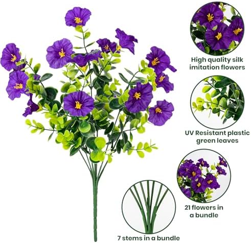 Artificial Faux Flowers for Outdoor 16 Bundles Fake Morning Glory,8Color - Image 3