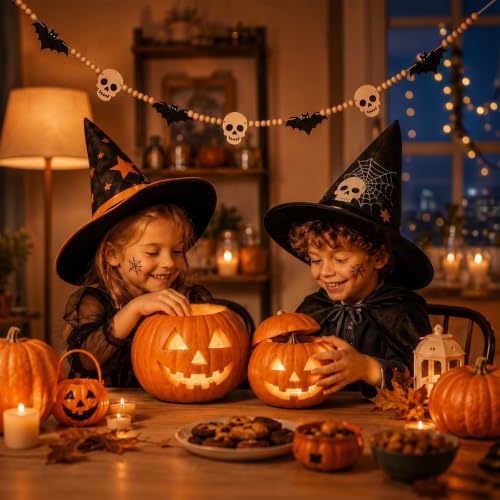 6.7 FT Halloween Decorations Garland with Bat and Skull Wooden Bead Decor - Image 6