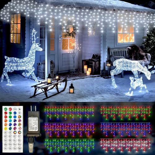 49FT 128 Functions Christmas Icicle Lights Outdoor with 504 LED 8 Modes and Timer Curtain Lights Outside for Garden Holiday Gatherings Indoor Outdoor Decorations by Unknown
