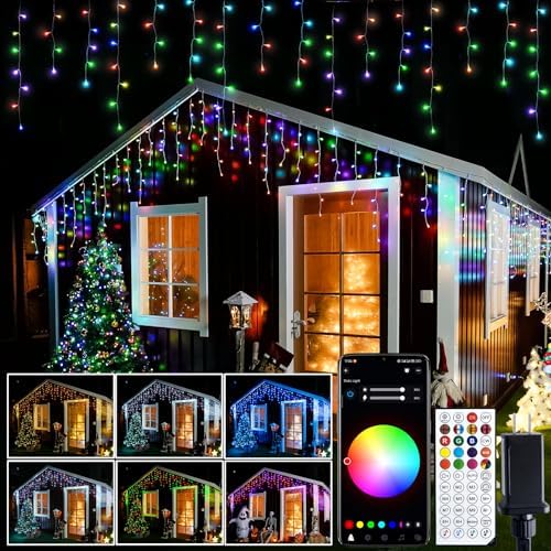 JMEXSUSS 400 LED Smart RGB Icicle Lights for Outside by JMEXSUSS