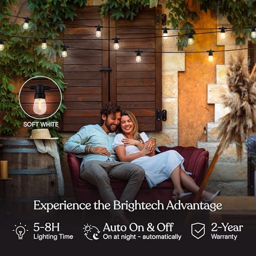 Brightech Ambience Hybrid Outdoor String Lights - Dual Plug and Solar Powered Waterproof LED Light String for Outside - 27 Ft, Soft White Edison Bulbs, for Camping, Patio, Cafe, Yard, Porch - Image 3