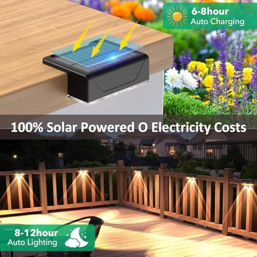 Solar Fence Lights Outdoor, IP55 Waterproof Solar Lights 3 Color Modes(3000K/4000K/6000K) Fence Light Solar Powered for Outside, Backyard, Railing, Steps, Patio and Wall Lighting（12 Pack） - Image 5