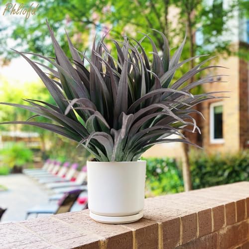 6Pcs Artificial Grass Fake Plants 17.3in Outdoor Plants UV Resistant Faux Greenery Stems Fake Grass for Home Window Garden Office Patio Pathway Front Porch Halloween Décor Green & Black - Image 4