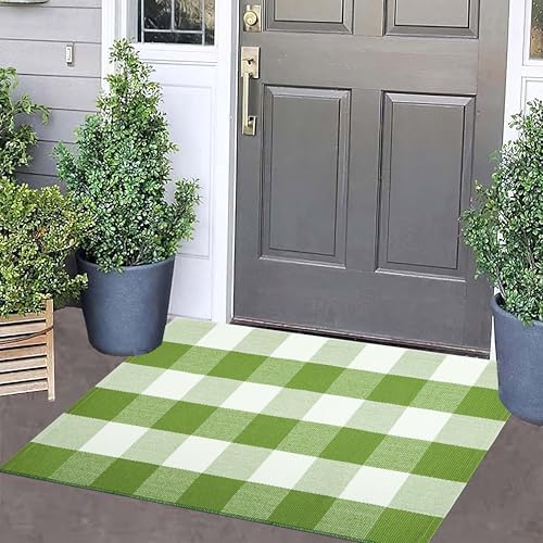 Fall Layered Doormat 24"x35"Green and White Buffalo Plaid Front Porch Mat - Image 5