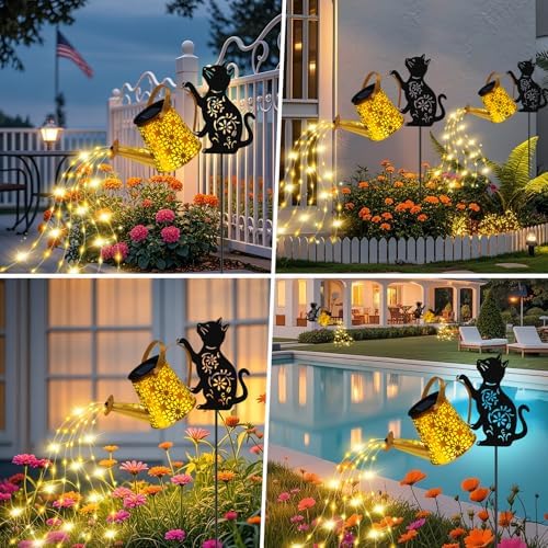 Solar Garden Lights Outdoor Decor, Watering Can with Cat Stake, Waterproof - Image 6