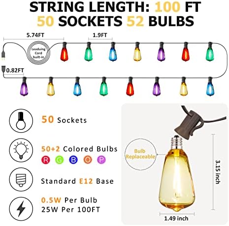 Multicolor String Lights 100FT Colored Bistro Lights - Image 2