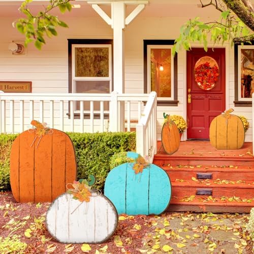 Yuntau 5 Pcs Fall Farmhouse Porch Decoration, 4 Colors Pumpkin Design - Image 5