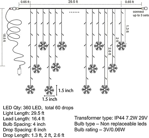 weillsnow White Icicle Lights Outdoor, 29.5 FT 360 LED Snowflake Icicle Lights with 72 Drops,Connectable Waterproof Hanging Christmas String Light for Indoor Outdoor Eaves Window Porch Decoration - Image 2