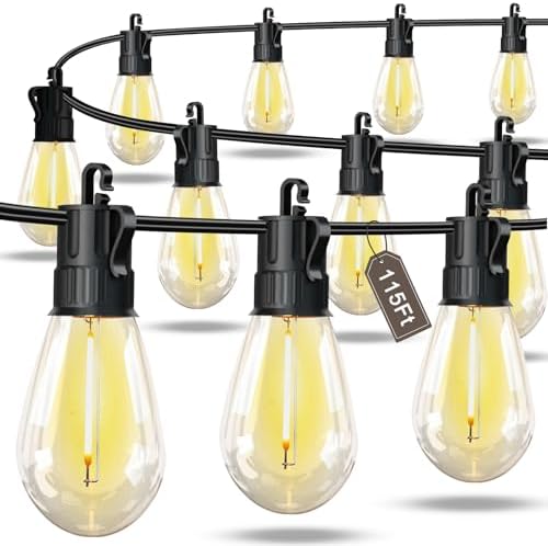 Outdoor String Lights LED Patio-Light,115Ft Waterproof Dimmable Porch Lights with 43 Shatterproof S14 Bulbs,Outside Hanging Light Connectable Lighting for Backyard Yard Gazebo Party Garden Bistro by LicooprDecorationYourLife