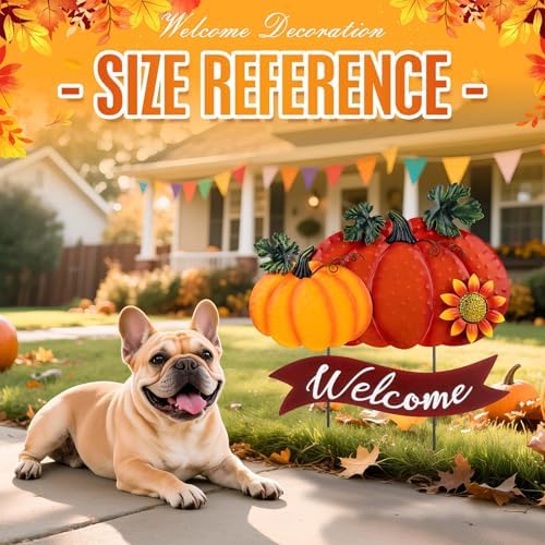 Fall Decorations for Home Outdoor - 21.2" Metal Pumpkin Yard Stakes with 2-Pumpkin Welcome Sign & Glitter Sunflower - Decorative Garden Stakes for Outside Garden Yard Lawn Patio Porch Decor - Image 3