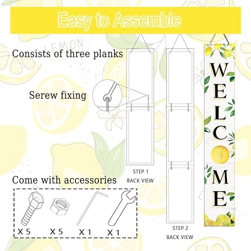Summer Wooden Porch Sign 47" Large Lemon Welcome Sign Vertical Indoor Outdoor Standing Sign For Garden Home Yard Farmhouse - Image 3