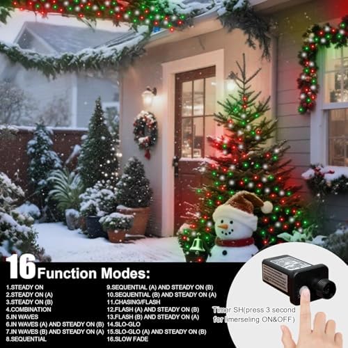 LAMPHOME Red Green White Christmas String Lights, 300 LED 99 FT Connectable Waterproof String Lights Transparent Wire with16 Modes, Xmas Vintage Decorations for Indoor Outdoor Party Yard Garden Decor - Image 2
