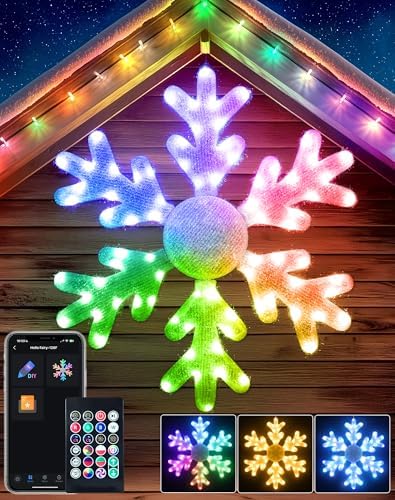 32" Smart LED Snowflake Christmas Lights Outdoor, App Control DIY Colors by AvatarControls