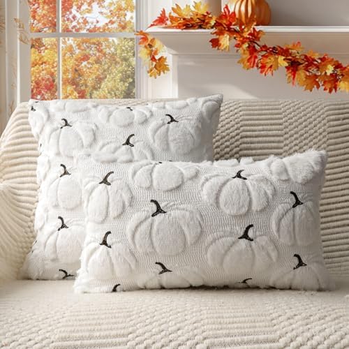Fall Pillow Covers 16x16 Set of 2 White Pumpkin Decorations for Home - Image 4
