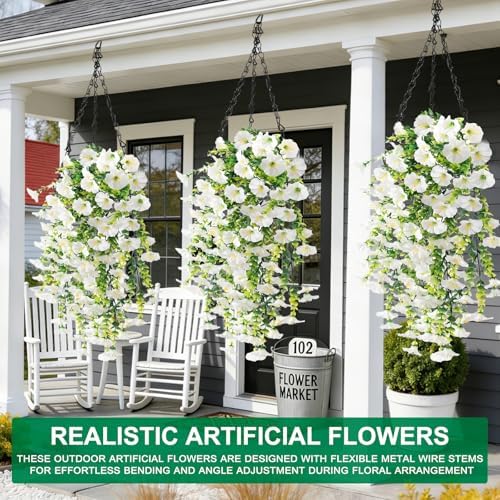 4PCS Artificial Hanging Flowers 276 Heads Faux Petunias with Eucalyptus - Image 6