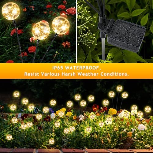 Outdoor Solar Lights for Yard, 4 Packs 16LED, Solar Globe Lights Outdoor, Garden Decor for Outside, Patio Decor for Outside, Unique Gifts for Women, Gifts for Grandma - Image 4
