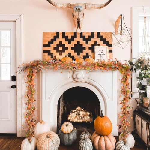 Fall Garland for Front Door, 82" Autumn Orange Maple Floral Wreath with Forsythia, Harvest Garland for Festival Thanksgiving Farmhouse Wall Home Decor - Image 6