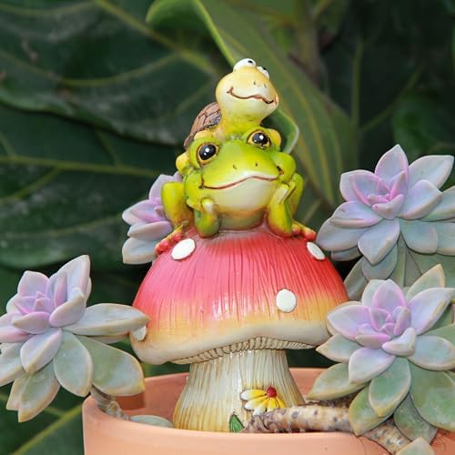Leekung Turtle Riding Frog Sitting On Mushroom for Garden Decor, Frog Statue&Mushroom Figurines for Outdoor Garden Backyard Yard Porch Patio Lawn, Spring Decorations Gardening Gifts for Women Unique - Image 3