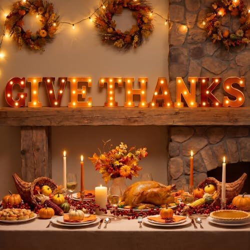 Honoson 10 Pcs Thanksgiving Decorations Give Thanks LED Lights up Sign - Image 4