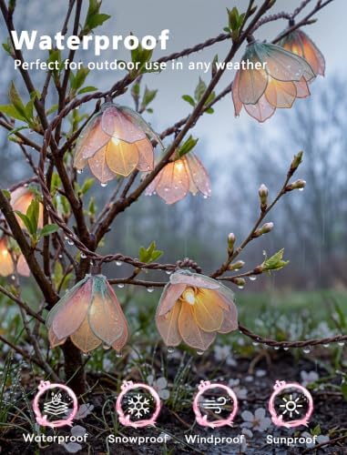 8.5FT Flower String Lights with 10 LED Fabric Blossoms, End-to-End Connectable Warm White 2700K Fairy Lights, Waterproof Shatterproof UL Listed for Indoor Outdoor Bedroom Patio Garden Wedding Decor - Image 2