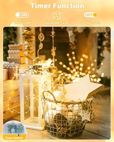 6 Pack 60 LED Fairy Lights Battery Operated with Timer, 20 FT Warm White - Image 4