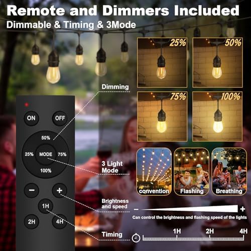 100FT Outdoor String Light 64Bulbs (1.5FT Bulbs Spacing),120W Dimmer Remote - Image 3