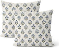 Blue Green Pillow Covers 20x20 Inch 2 Pcs Block Print Vintage Floral Decor Throw Pillows Boho Flower Spring Summer Outdoor Seasonal Decoration Pillowcase Linen Cushion Cover for Couch Sofa by DAFENA