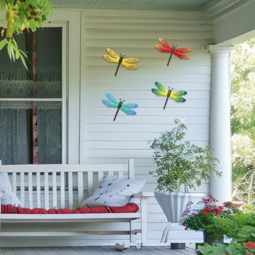 4 Pcs Metal Dragonfly Outdoor Wall Art Hanging Decor - Image 5