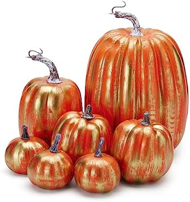 Lucakuins 7Pcs Artificial Pumpkins Fall Decoration Assorted Faux Pumpkin Cute Foam Pumpkins for Home Outside Halloween Decorating (Orange3, One Size) - Image 2