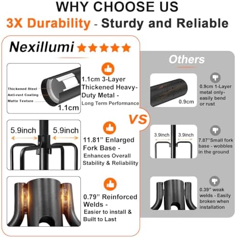 4 Pack String Light Poles for Outside, Upgraded Heavy-Duty Metal Light Poles for Outdoor String Lights with Fork, Adjustable Lighting Accessories for Patio Decor Backyard Pergola Garden Decorations - Image 2