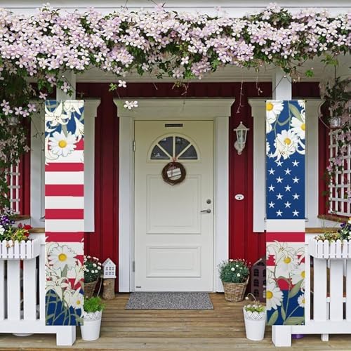 Daisy Porch Sign Hanging USA Flag Outdoor Welcome Signs for Porch Decorations Door Banners for Front Door 2 Packs Outdoor Decor Banner Flag for Porch Home Yard Garden Party Decor - Image 2