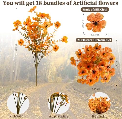 ColoPlay 18 Bundles Artificial Mums for Outdoors, Fake Flowers Fall Decor - Image 3