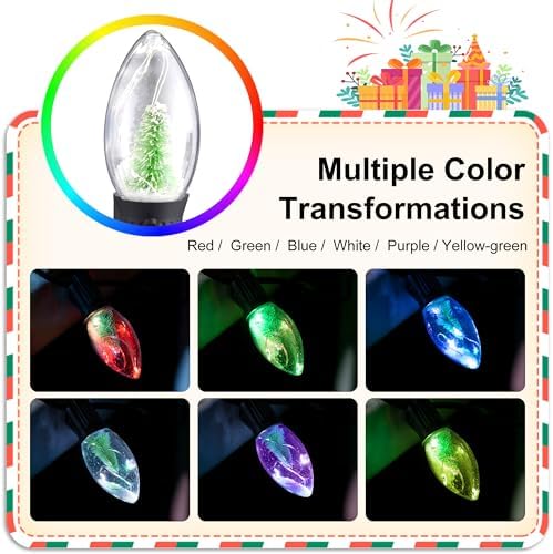 C9 Christmas Pathway Lights Outdoor,24.2ft Multicolored Flickering String Lights LED Christmas Walkway 20 Christmas Tree Light Bulbs with Stakes for Path Driveway Yard Garden Xmas Sidewalk Decoration - Image 5