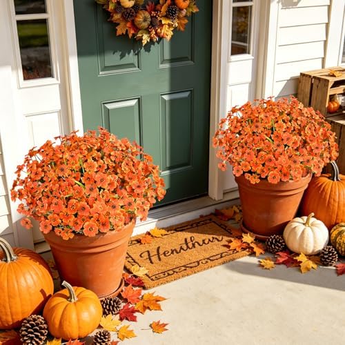 AmyHomie 20 PCS Artificial Fall Flowers for Outdoors, Orange Fake Mums - Image 5