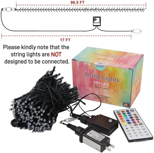 LJLNION 98.5ft Christmas Lights Color Changing with Remote, 300 LED RGB Fairy String Lights Halloween Decorative Lights, 8 Lighting Modes & Timer, Plug in Indoor Outdoor Xmas Wedding Party Decor - Image 5