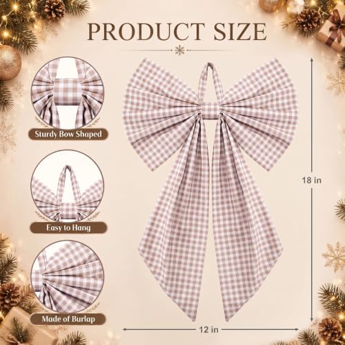 Suncalla 2 Pcs Khaki Christmas Gingham Wreath Bows 18'' x 12'' - Image 2