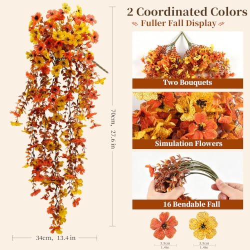 ColoPlay Artificial Mums for Outdoors Fall Decor, Faux Fake Hanging Flowers - Image 2